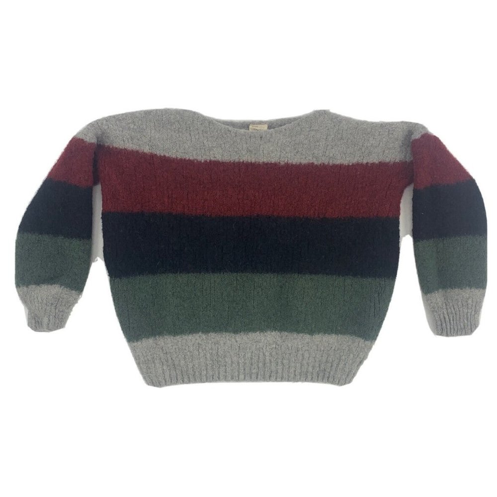 Women's The‎ Nordic Leaves Sweater Gray/Red/Black Stripes S Wool/Alpaca Blend